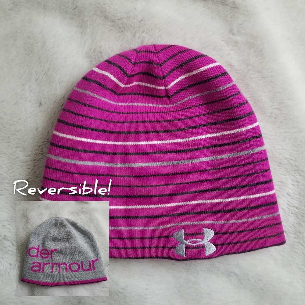 Under Armour Switch It Up II Reversible Purple Fuchsia Striped Beanie Toque